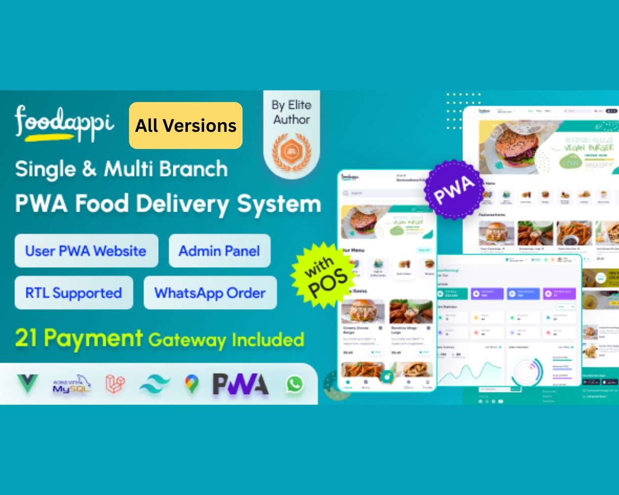 FoodAppi - PWA Food Delivery System and WhatsApp Menu Ordering all versions available